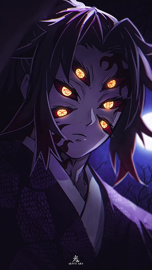 Kokushibo Demon Slayer Anime Character Portrait with Glowing Eyes HD phone wallpaper