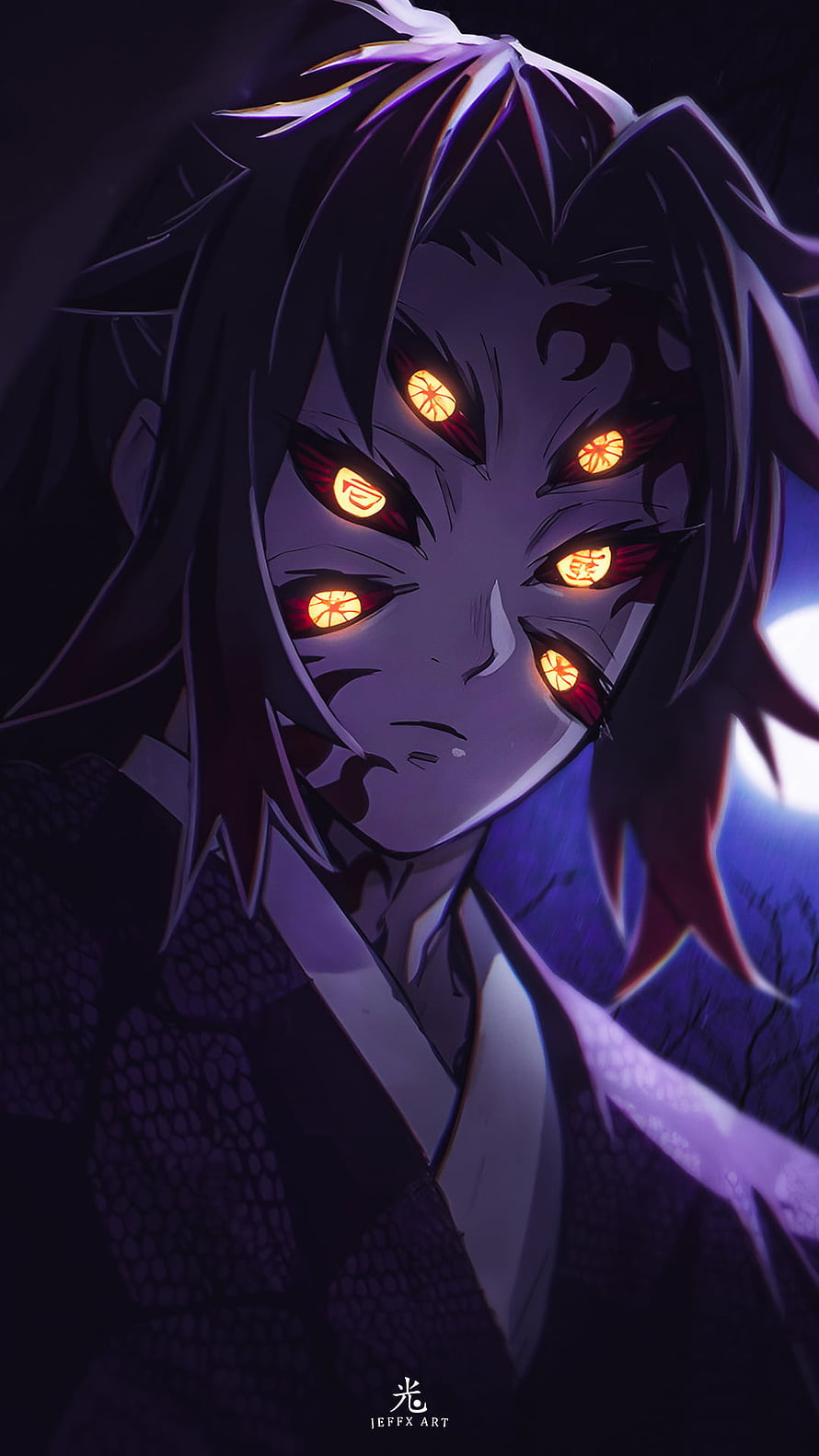 Kokushibo Demon Slayer Anime Character Portrait with Glowing Eyes HD phone wallpaper