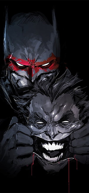 Batman and Joker Dark Comic Artwork with Red Accents, Batman, Joker, Dc Universe, Comics, Artwork HD phone wallpaper