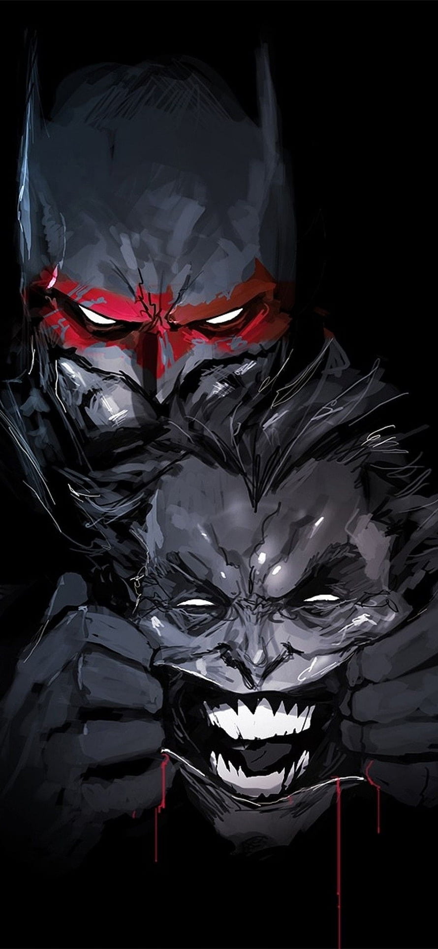 Batman and Joker Dark Comic Artwork with Red Accents, Batman, Joker, Dc Universe, Comics, Artwork HD phone wallpaper
