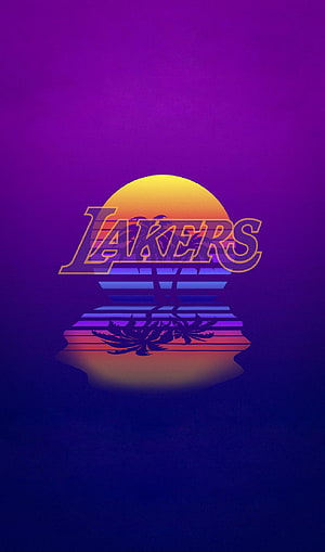 LA Lakers Retro Sunset Logo with Palm Trees and Water Reflection HD phone wallpaper