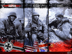 World War II Soldier Triptych: German, Allied, and Soviet Frontline Portraits HD wallpaper