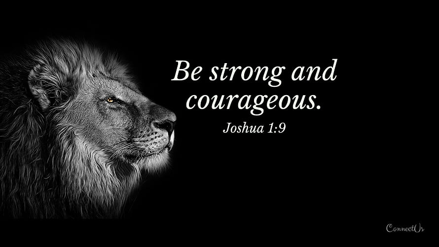 Majestic Lion Profile with Inspirational Bible Verse on Black Background HD wallpaper