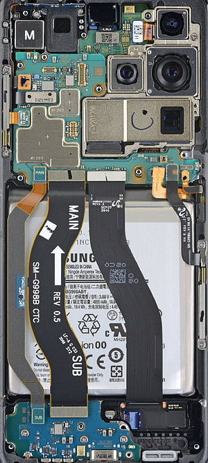 Samsung Galaxy S21 Ultra Internal Hardware Teardown Showing Camera Array and Battery HD phone wallpaper