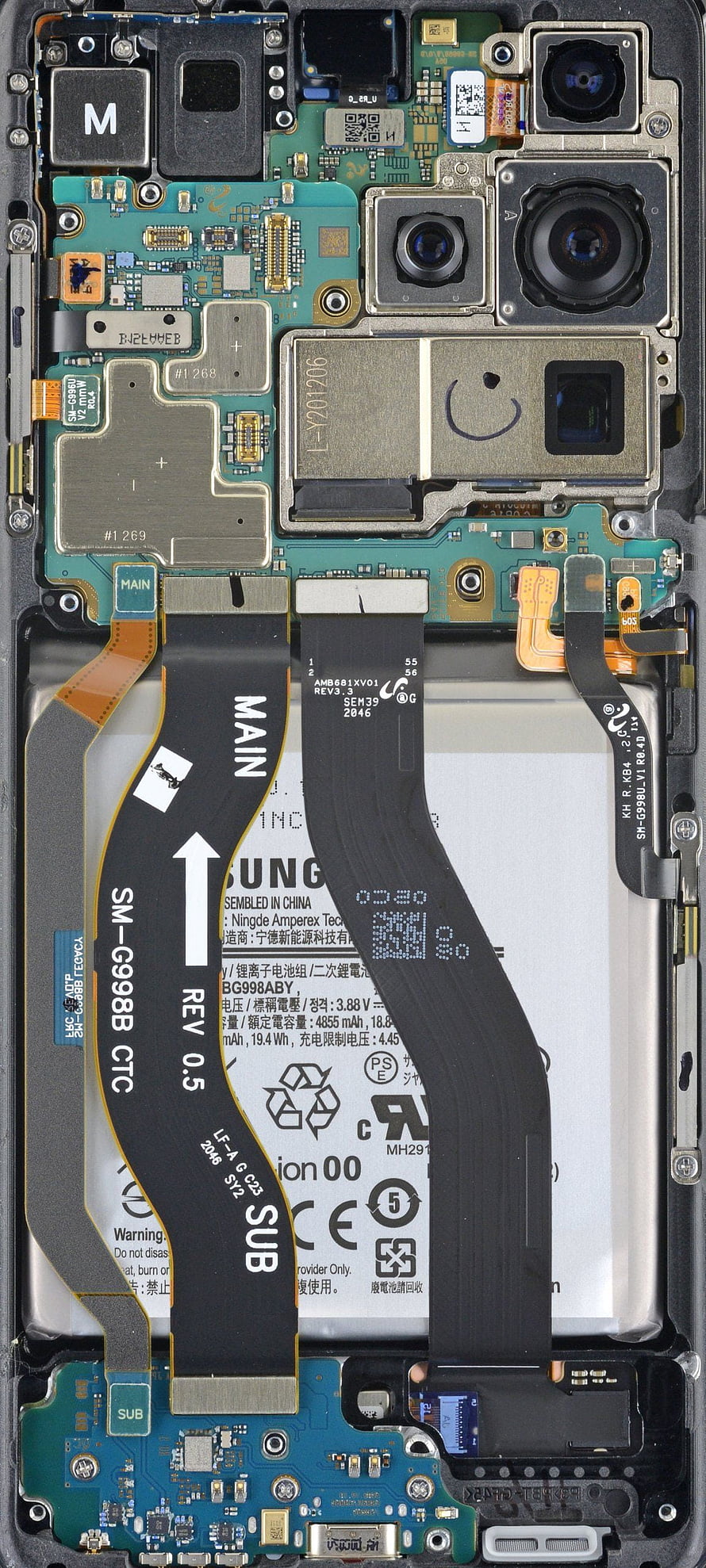 Samsung Galaxy S21 Ultra Internal Hardware Teardown Showing Camera Array and Battery HD phone wallpaper
