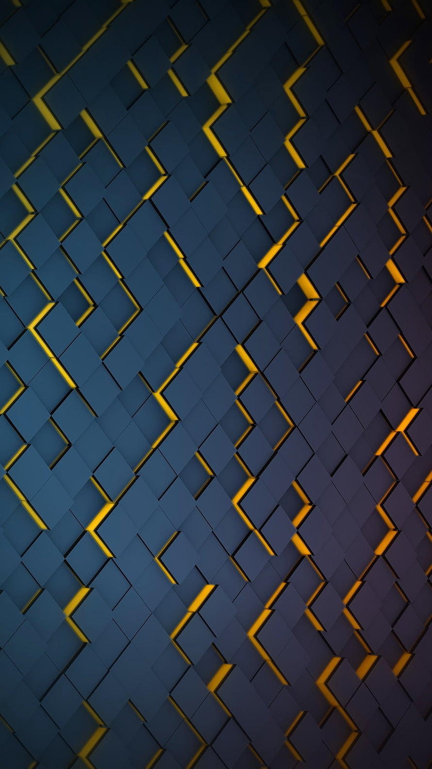 Abstract Geometric Grid Pattern with Dark Blue Tiles and Vibrant Yellow Glow Accents HD phone wallpaper