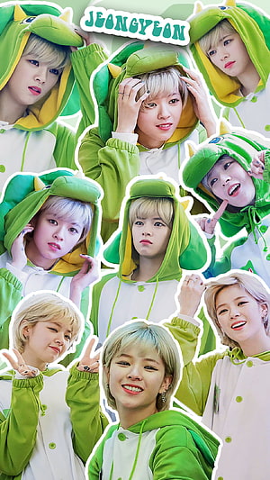 Jeongyeon from TWICE in a green frog costume hooded outfit HD phone wallpaper