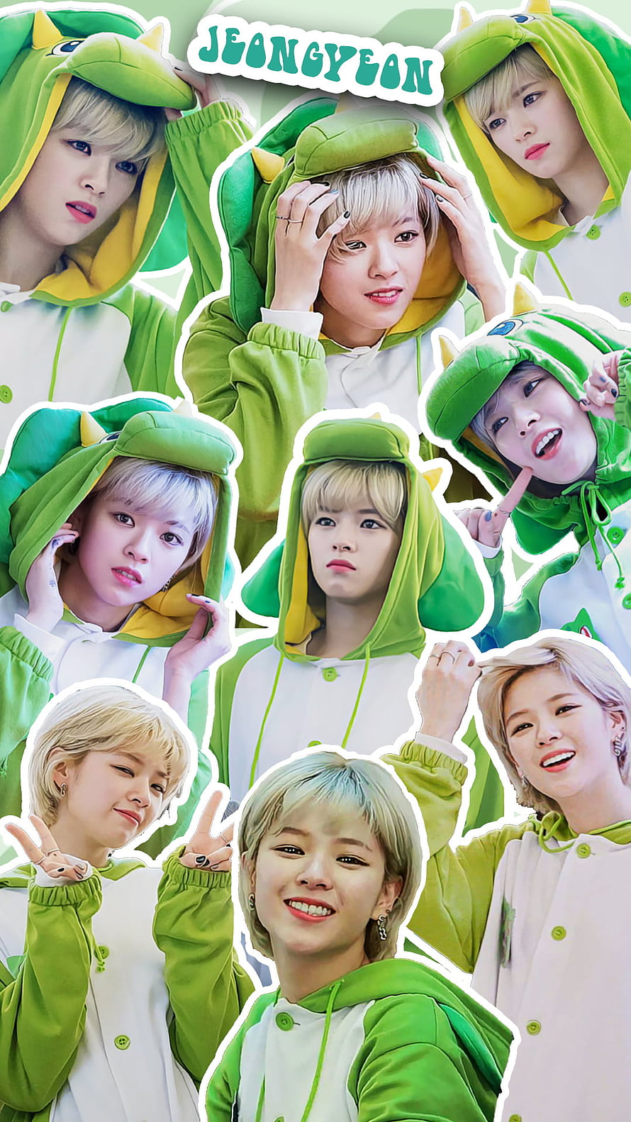 Jeongyeon from TWICE in a green frog costume hooded outfit HD phone wallpaper