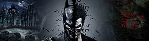 Batman and The Joker Split Face Artwork with Gotham City Skyline and Bats, Dual Monitor, 3840X1080 DBZ HD wallpaper