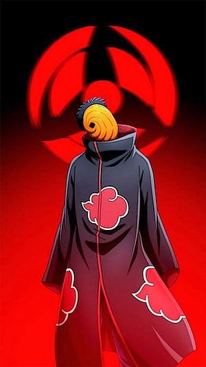 Obito Uchiha in Akatsuki Cloak with Kamui Eye and Red Sharingan Background HD phone wallpaper