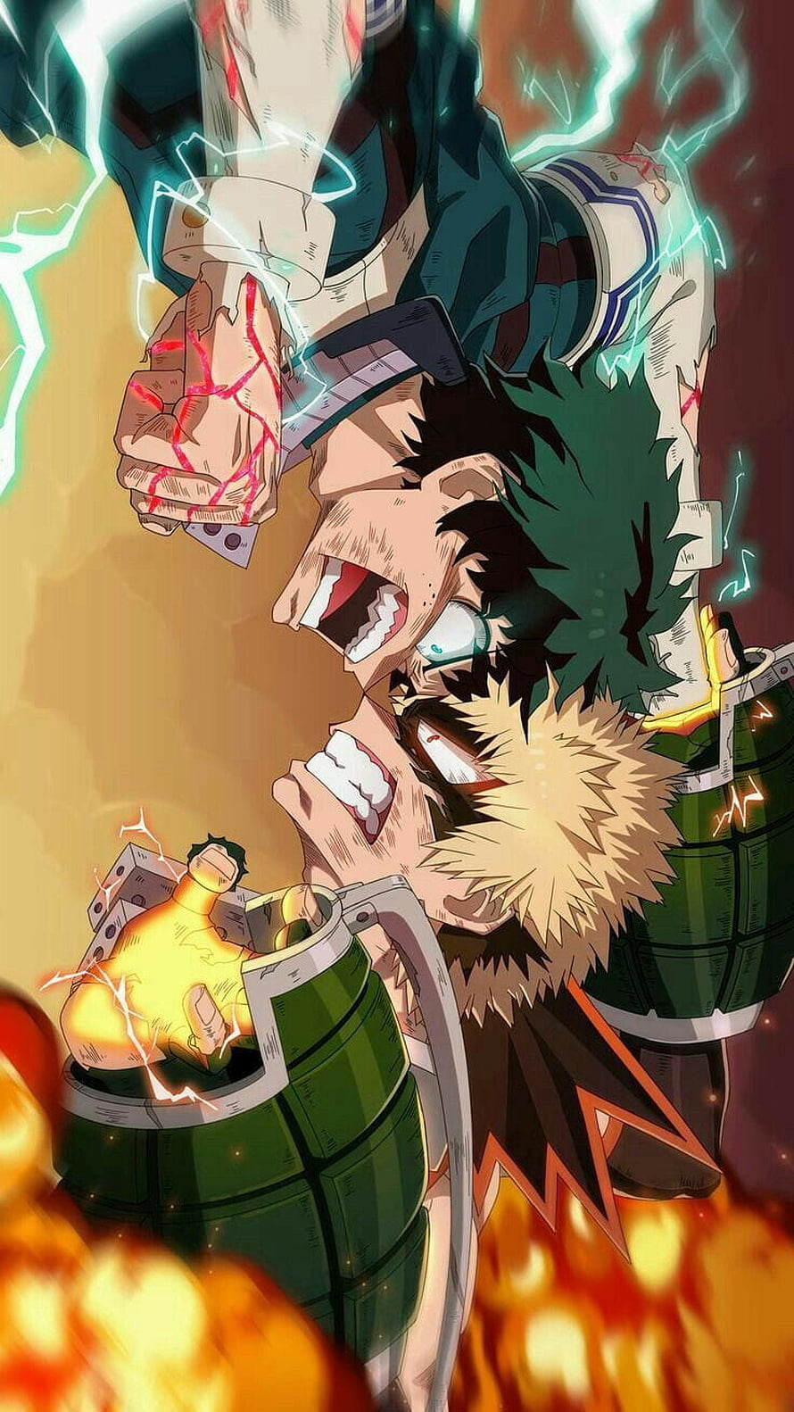 Deku and Bakugo in Intense Battle Scene from My Hero Academia Anime HD phone wallpaper