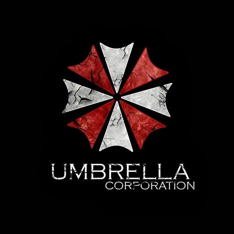 Umbrella Corporation Logo with Cracked Red and White Umbrella Emblem on Black Background HD phone wallpaper