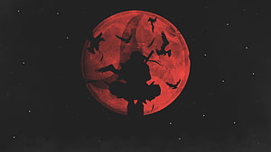 Naruto Silhouette Perched on Branch Against Blood Moon with Bats HD wallpaper