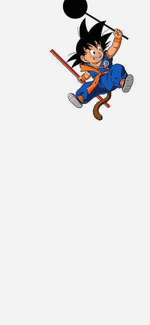 Kid Goku Riding Nimbus Cloud with Staff and Dragon Ball HD phone wallpaper