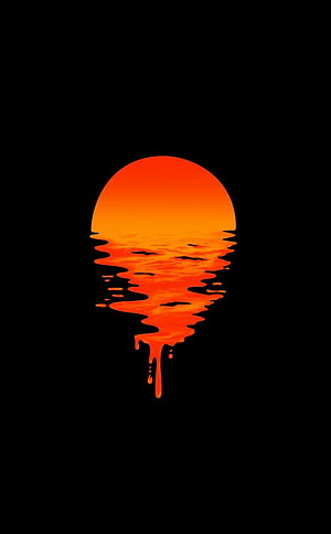 Minimalist Orange Sunset Melting Into Dark Water Reflection HD phone wallpaper