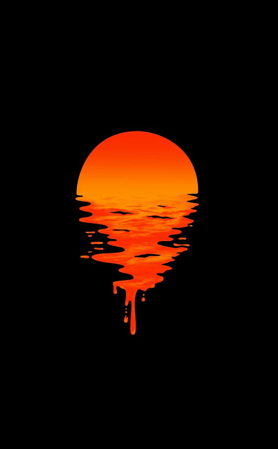 Minimalist Orange Sunset Melting Into Dark Water Reflection HD phone wallpaper