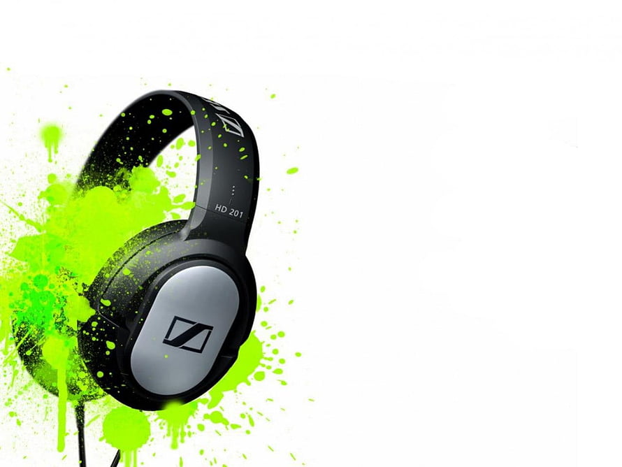 Sennheiser HD 201 Over-Ear Headphones with Vibrant Green Paint Splatter on White Background HD wallpaper