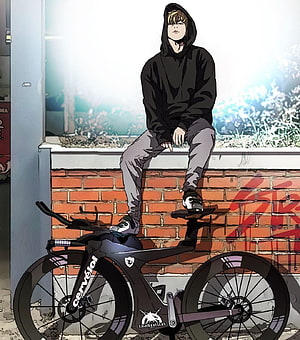 Jay Jo from Windbreaker Sitting on Brick Wall with Cervelo Road Bike HD phone wallpaper