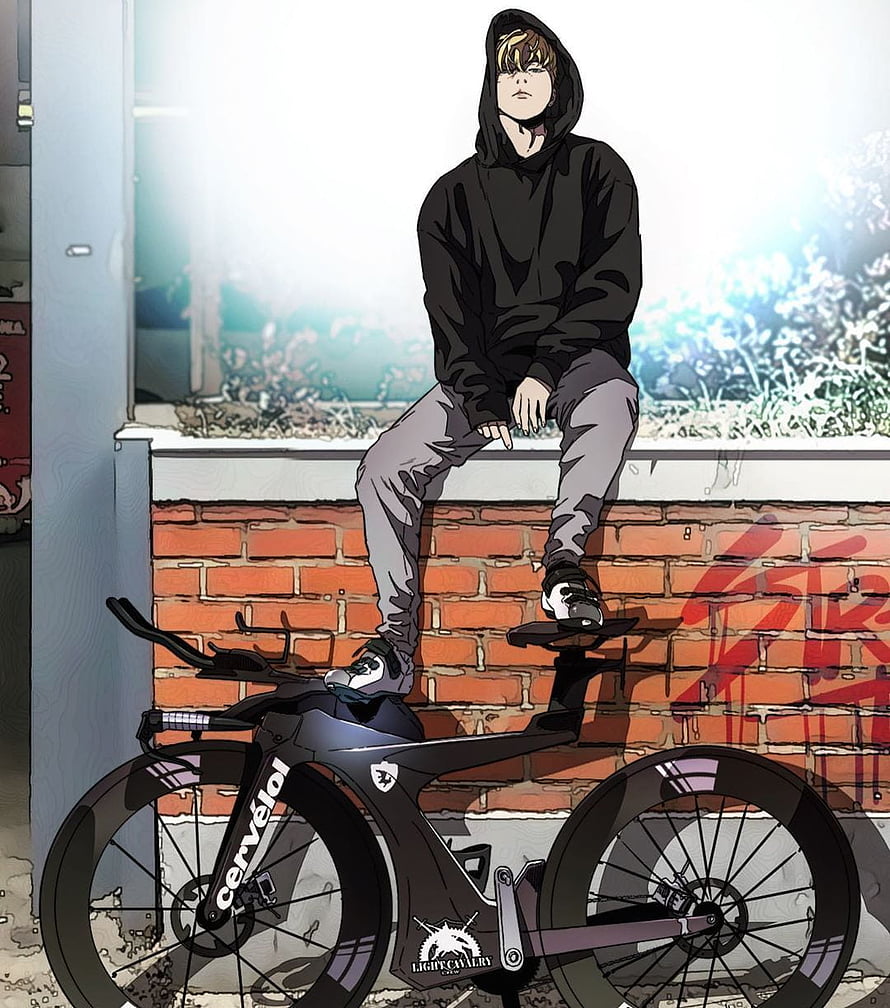 Jay Jo from Windbreaker Sitting on Brick Wall with Cervelo Road Bike HD phone wallpaper