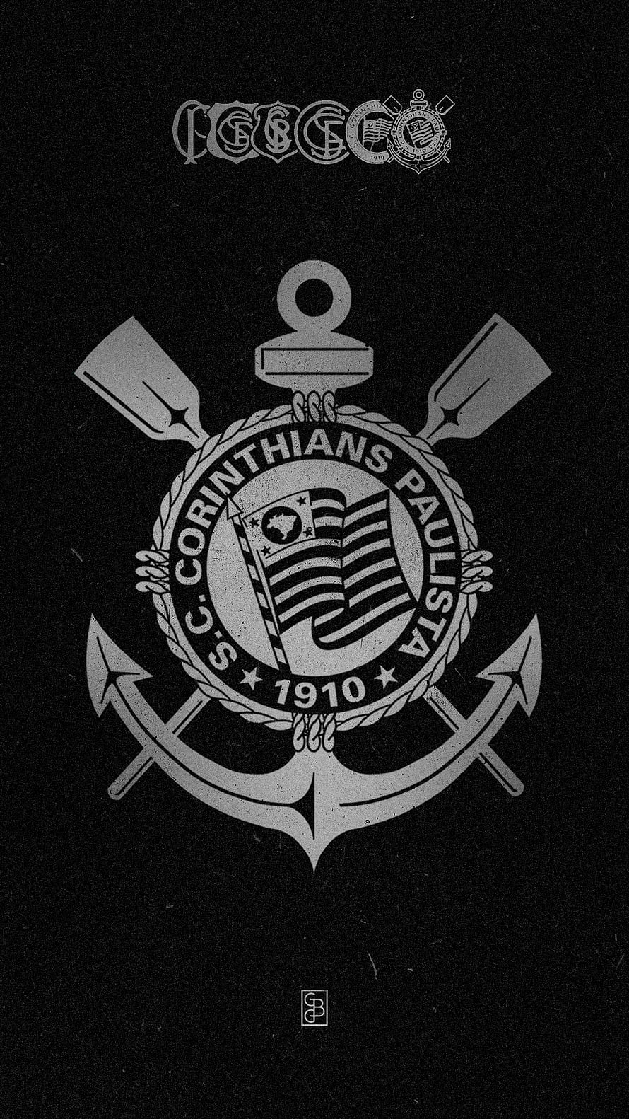 Corinthians Paulista 1910 Emblem with Anchor and Oars on Black Background HD phone wallpaper