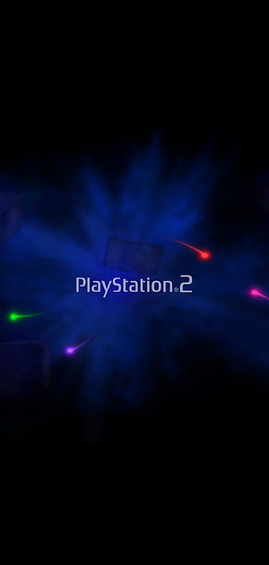 PlayStation 2 Logo with Neon Light Trails and Blue Smoke on Dark Background HD phone wallpaper