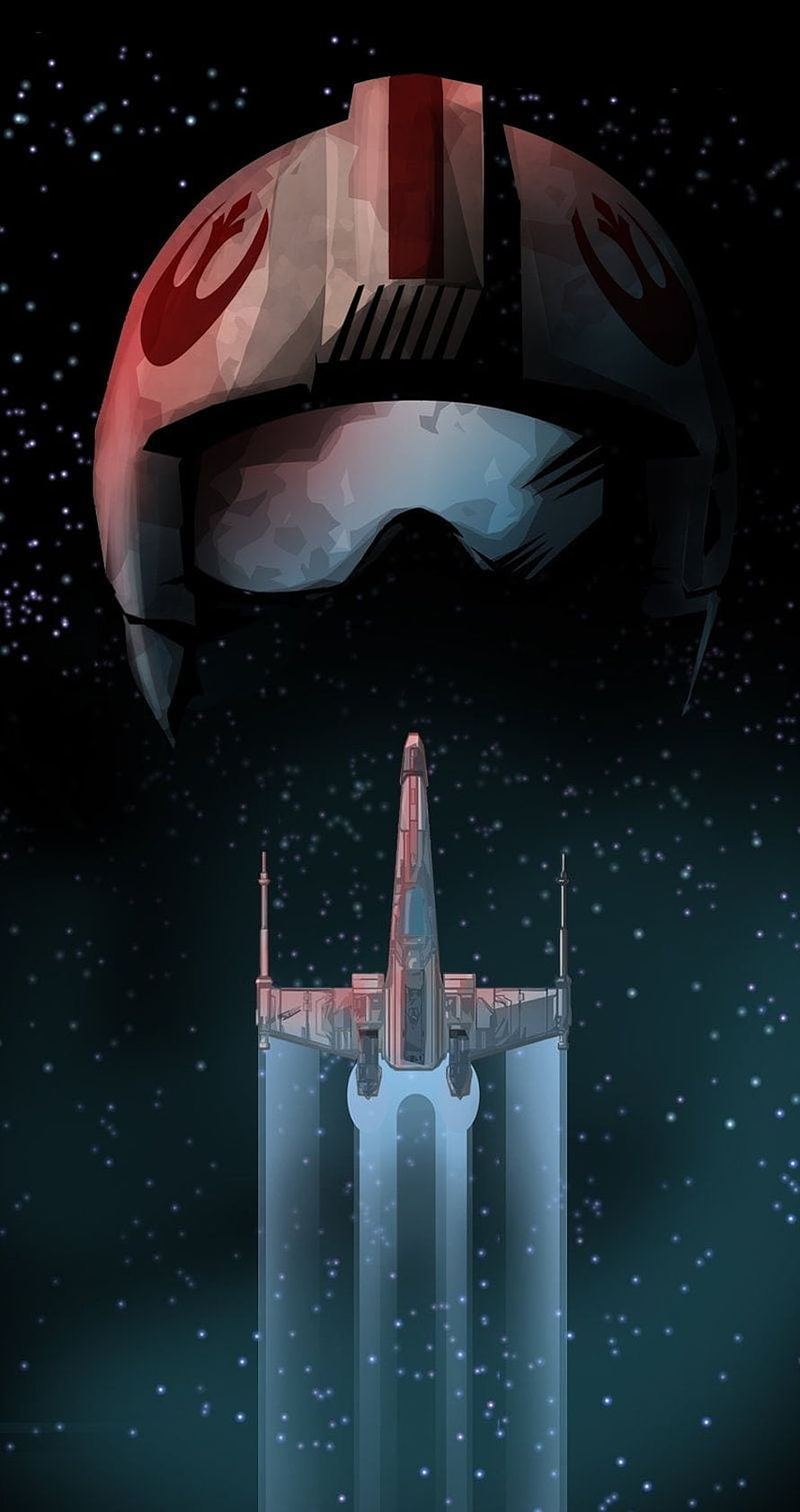 Star Wars Rogue One T-65 X-Wing Fighter and Pilot Helmet in Deep Space HD phone wallpaper