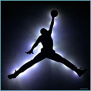 Michael Jordan Silhouette Mid-Air Dunk Against Blue Galaxy Background HD phone wallpaper