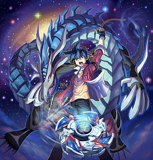 Tyson Granger and Dragoon Beyblade with Dragon Spirit in Cosmic Setting HD phone wallpaper