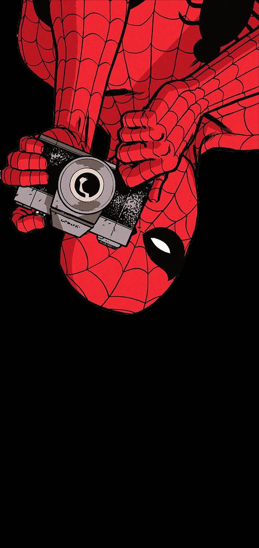 Spider-Man Holding Camera in Classic Red Suit on Black Background HD phone wallpaper