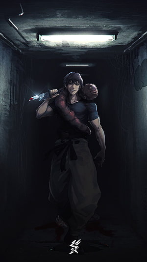 Toji Fushiguro Carrying a Cursed Spirit in a Dark Corridor HD phone wallpaper