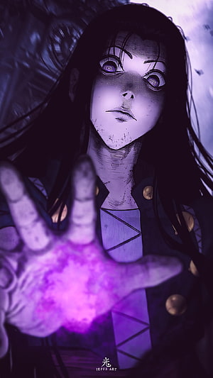 Illumi Zoldyck Hunter x Hunter Anime Character with Purple Energy Aura HD phone wallpaper