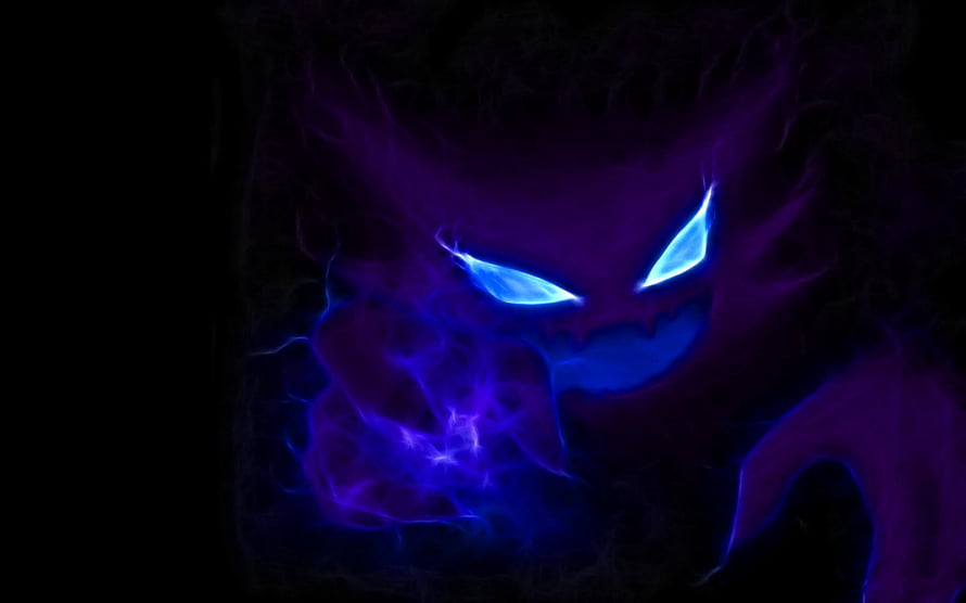 Haunter from Pokemon in Dark Purple and Blue Neon Smoke HD wallpaper