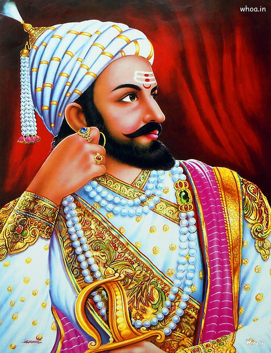 Chhatrapati Shivaji Maharaj Portrait in Royal Maratha Attire with Turban and Jewelry HD phone wallpaper