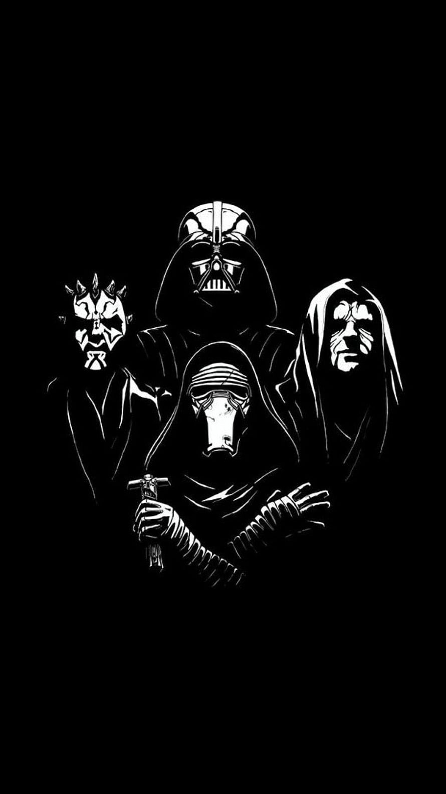 Darth Vader and Sith Lords High Contrast Black and White Star Wars Illustration HD phone wallpaper