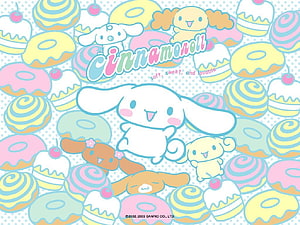 Cinnamoroll and Friends in a Pastel Donut and Cake Pattern HD wallpaper