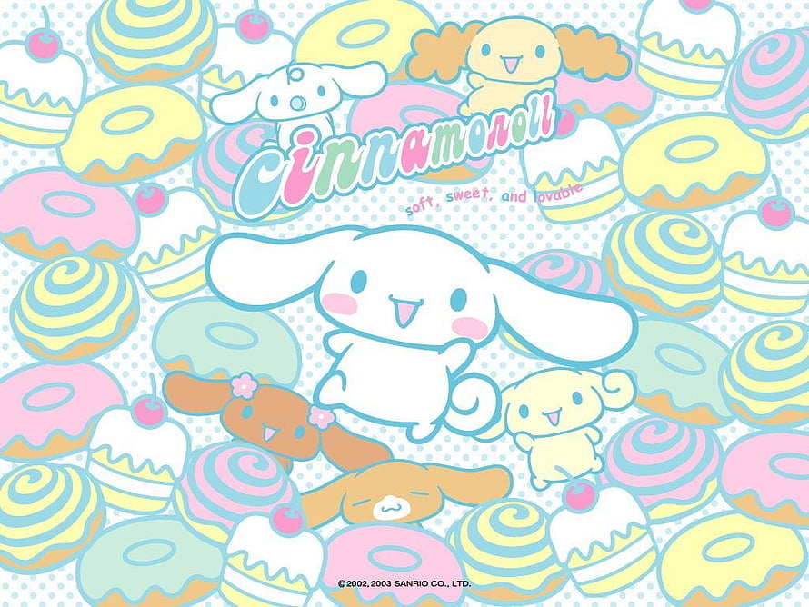 Cinnamoroll and Friends in a Pastel Donut and Cake Pattern HD wallpaper