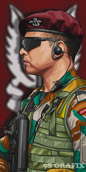Digital Illustration of Indian Para SF Soldier in Tactical Gear and Maroon Beret HD phone wallpaper