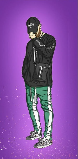 Stylish Man in Black Hoodie and Green Joggers Digital Illustration HD phone wallpaper