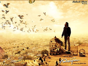 Awarapan Movie Poster Featuring Man Releasing Pigeons Over Cityscape HD wallpaper