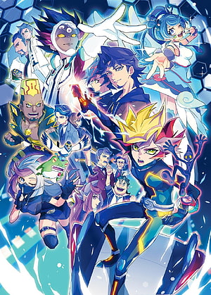 Yu-Gi-Oh! VRAINS Anime Cast Group Artwork with Sora and Playmaker in Dynamic Action Pose HD phone wallpaper