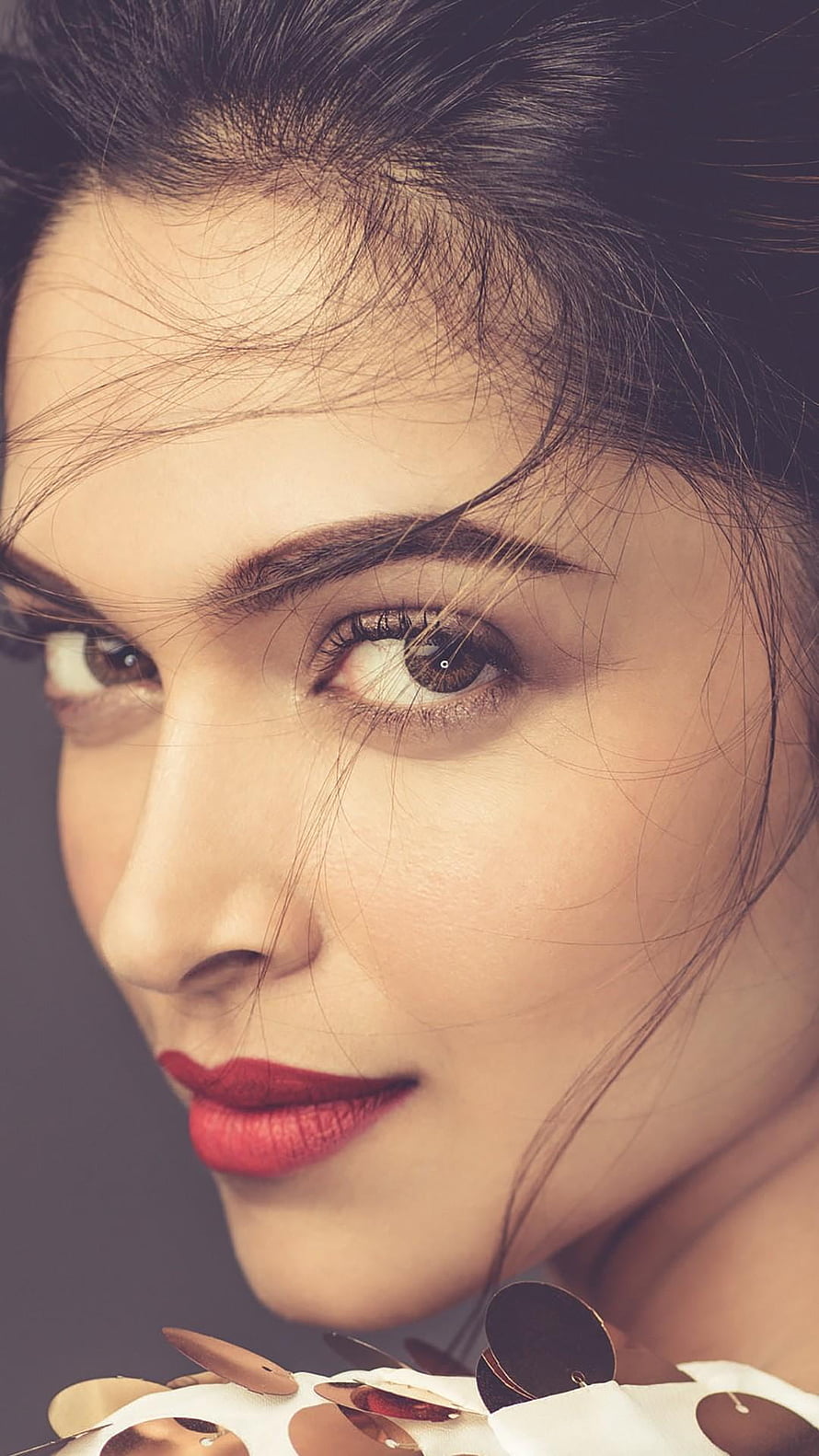 Deepika Padukone Close-Up Portrait With Red Lipstick And Loose Hair HD phone wallpaper