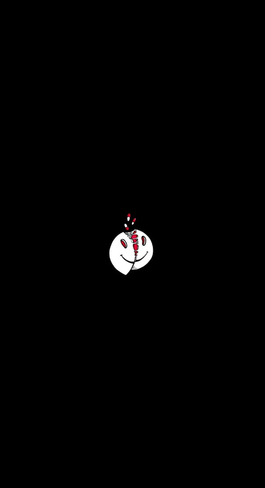 Minimalist Smiling Skull with Red Spine on Black Background HD phone wallpaper