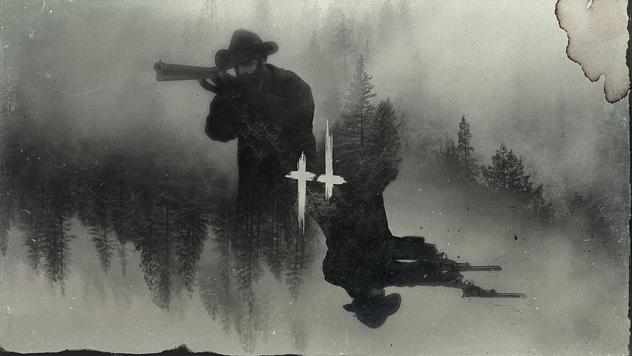 Hunt Showdown Hunter Aiming Shotgun in Misty Pine Forest with Cross Markers HD wallpaper