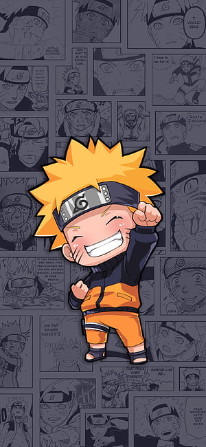 Cute Chibi Naruto Uzumaki in Orange Jumpsuit with Hidden Leaf Headband HD phone wallpaper