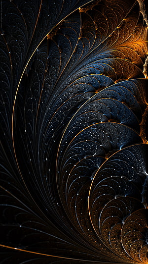 Golden Fractal Spiral with Dark Starry Texture and Abstract Geometric Patterns HD phone wallpaper