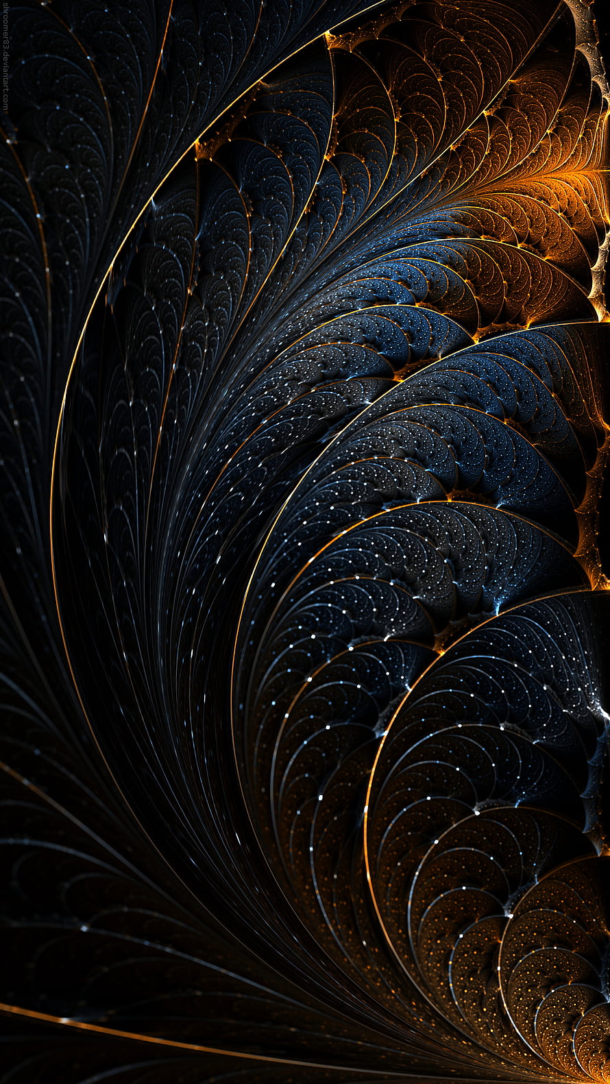 Golden Fractal Spiral with Dark Starry Texture and Abstract Geometric Patterns HD phone wallpaper