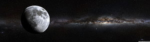 Gibbous Moon and Milky Way Galaxy in Deep Space HD wallpaper