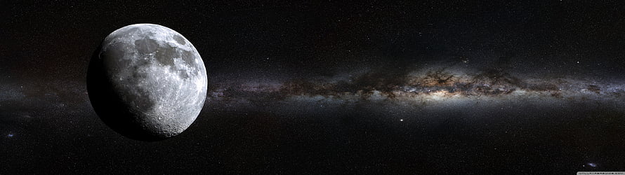 Gibbous Moon and Milky Way Galaxy in Deep Space HD wallpaper