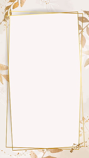 Elegant Gold Geometric Frame with Botanical Accents on Beige Background HD phone wallpaper