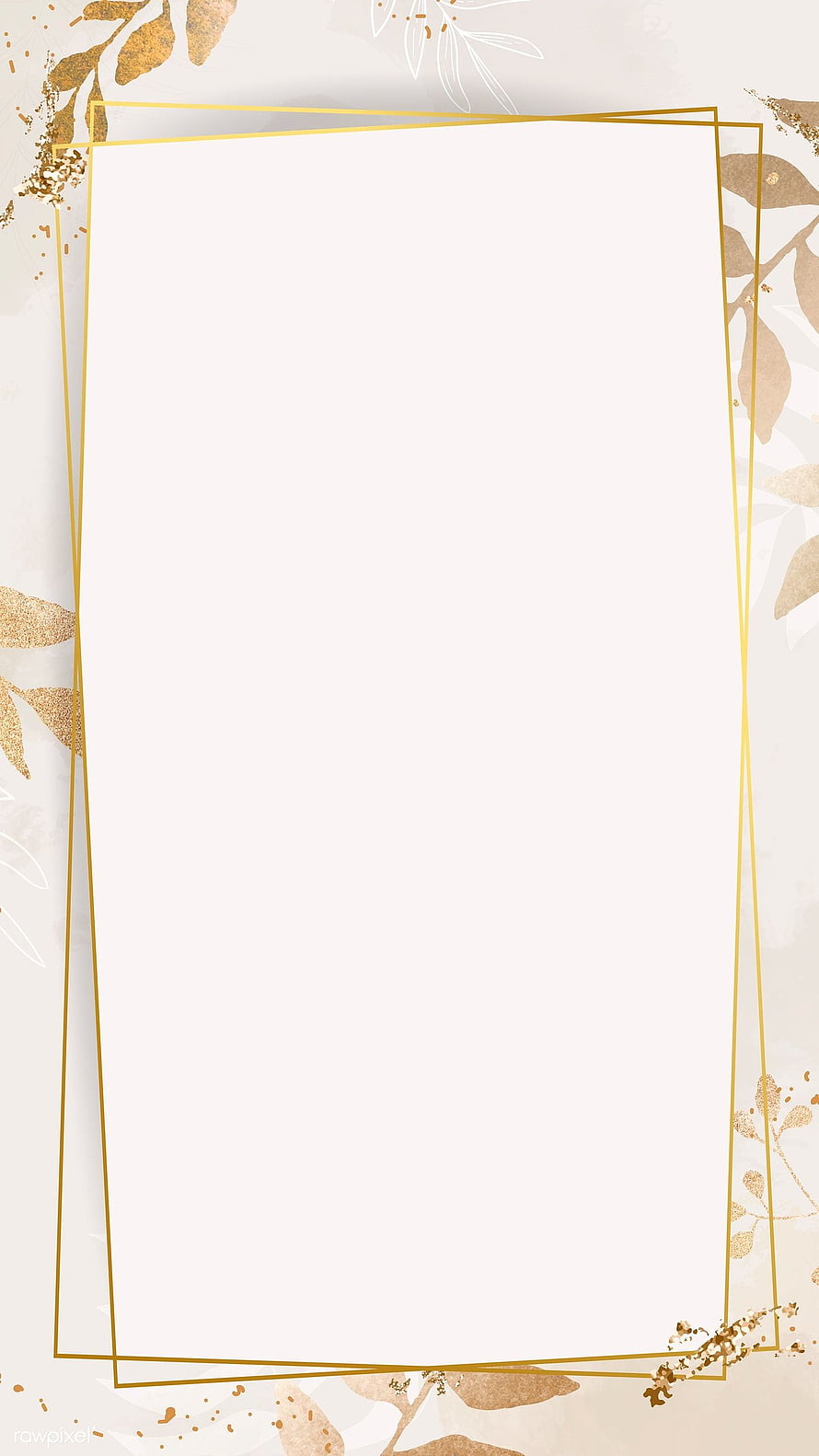 Elegant Gold Geometric Frame with Botanical Accents on Beige Background HD phone wallpaper